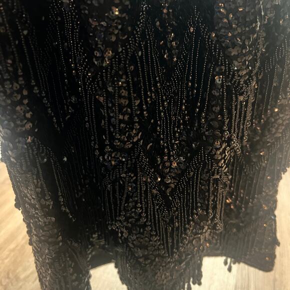 Vintage 60s Sequin Beaded Cocktail Black Sleeveless Top Zip Back Wool SZ Small - Picture 6 of 8